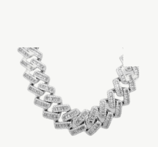 925 Sterling Silver Baguette Set Prong Cuban Chain – 15 mm