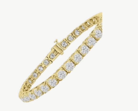 19 Carat Round Cut Diamond 18K Yellow Gold Tennis Bracelet