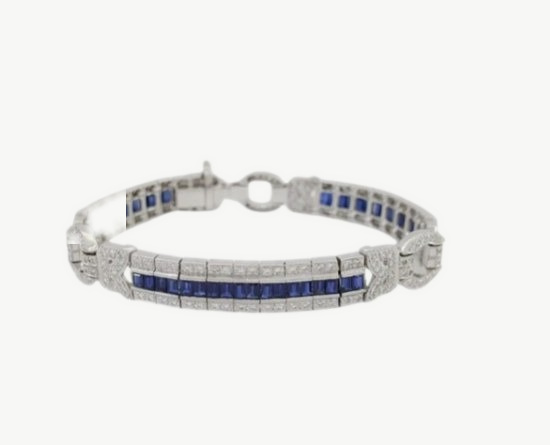 Authentic Vintage 18K White Gold Sapphire & Diamond Bracelet